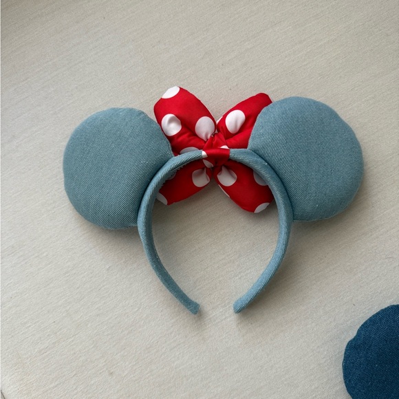 Disney Denim Blue Mouse Ears with Red Polka Dot Bow - Picture 3 of 6